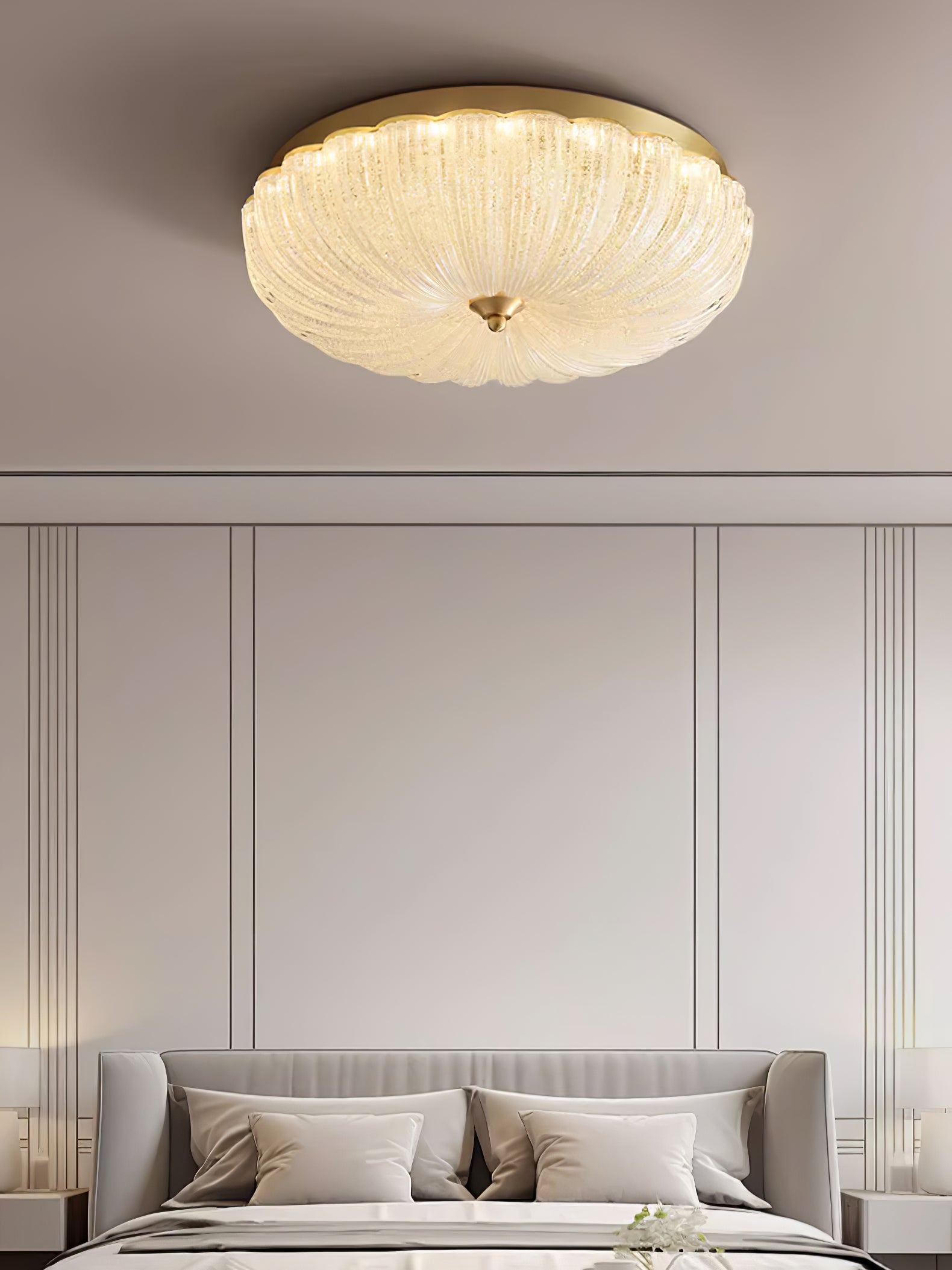 Modern Round Glass LED Flush Mount Ceiling Lamp with Gold Accents and Opaque Diffuser