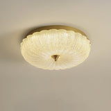 Modern Round Glass LED Flush Mount Ceiling Lamp with Gold Accents and Opaque Diffuser