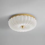 Modern Round Glass LED Flush Mount Ceiling Lamp with Gold Accents and Opaque Diffuser