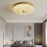 Modern Round Glass LED Flush Mount Ceiling Lamp with Gold Accents and Opaque Diffuser