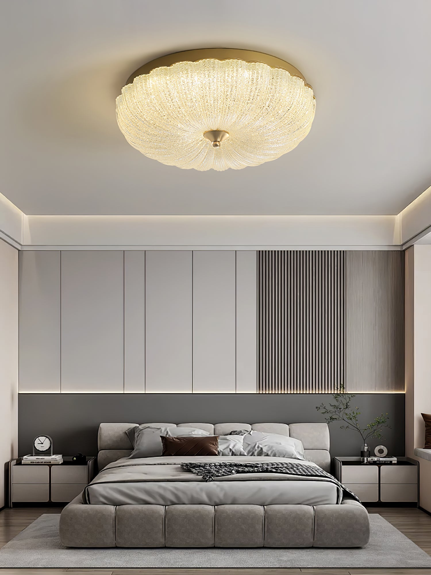 Modern Round Glass LED Flush Mount Ceiling Lamp with Gold Accents and Opaque Diffuser