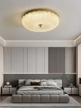 Modern Round Glass LED Flush Mount Ceiling Lamp with Gold Accents and Opaque Diffuser