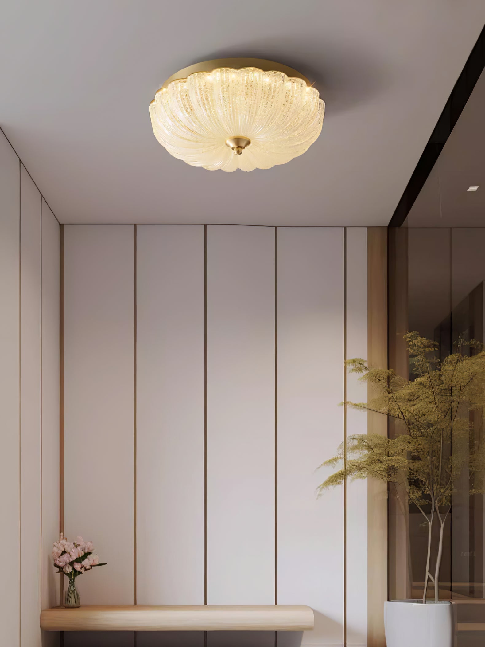 Modern Round Glass LED Flush Mount Ceiling Lamp with Gold Accents and Opaque Diffuser