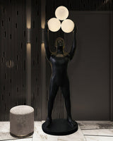 Artistic Humanoid Figure Standing Lamp with Triple Glass Spheres for Modern Living Room