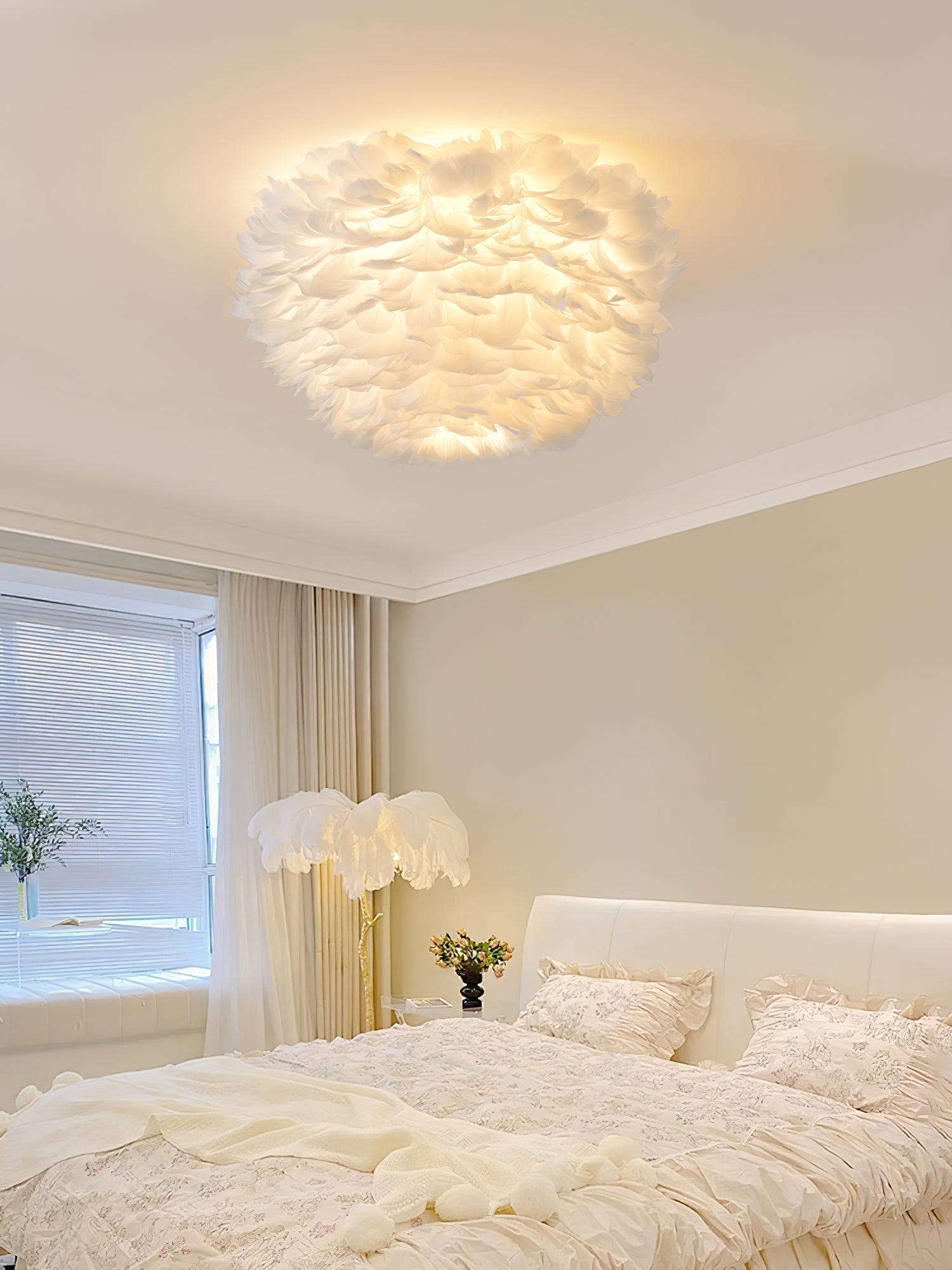Modern Goose Feather Ceiling Lamp for Bedroom and Living Room Decor