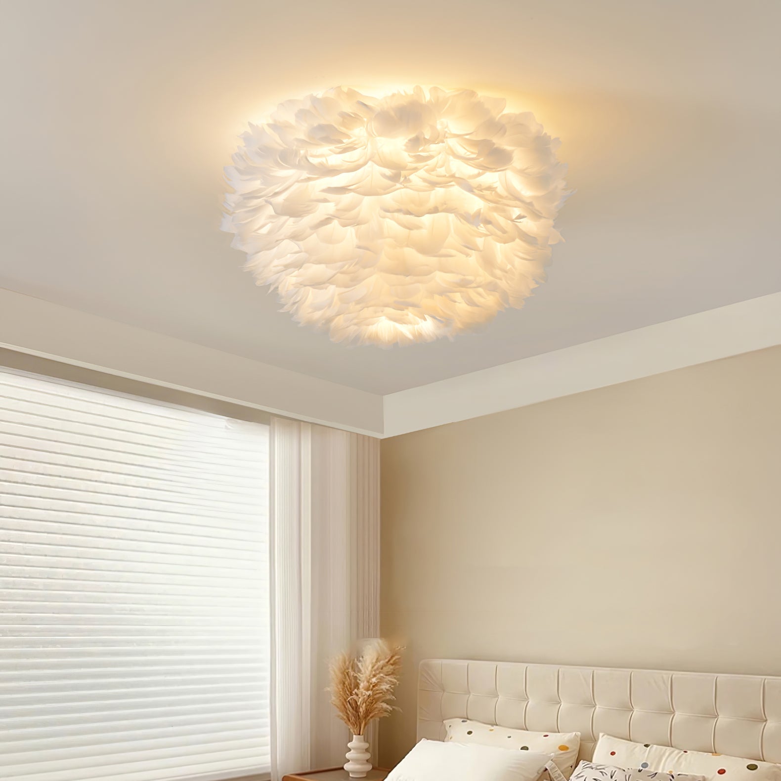 Modern Goose Feather Ceiling Lamp for Bedroom and Living Room Decor