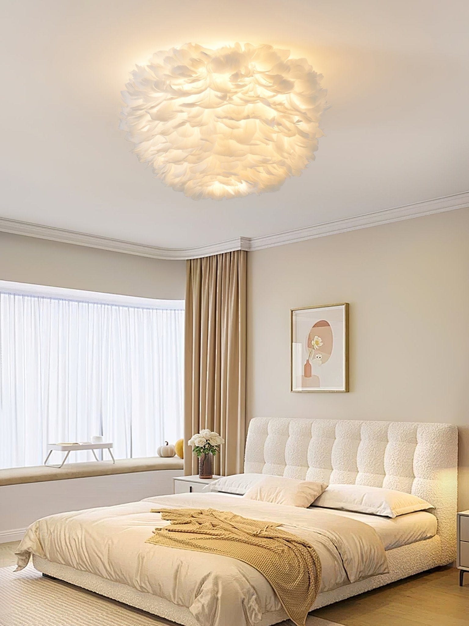 Modern Goose Feather Ceiling Lamp for Bedroom and Living Room Decor