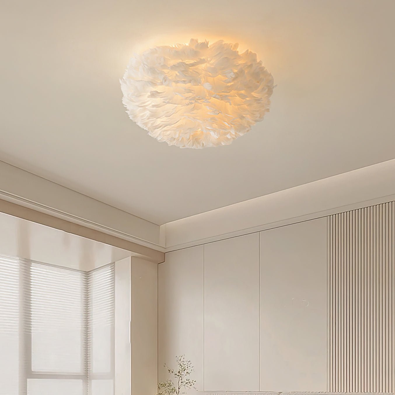 Modern Goose Feather Ceiling Lamp for Bedroom and Living Room Decor
