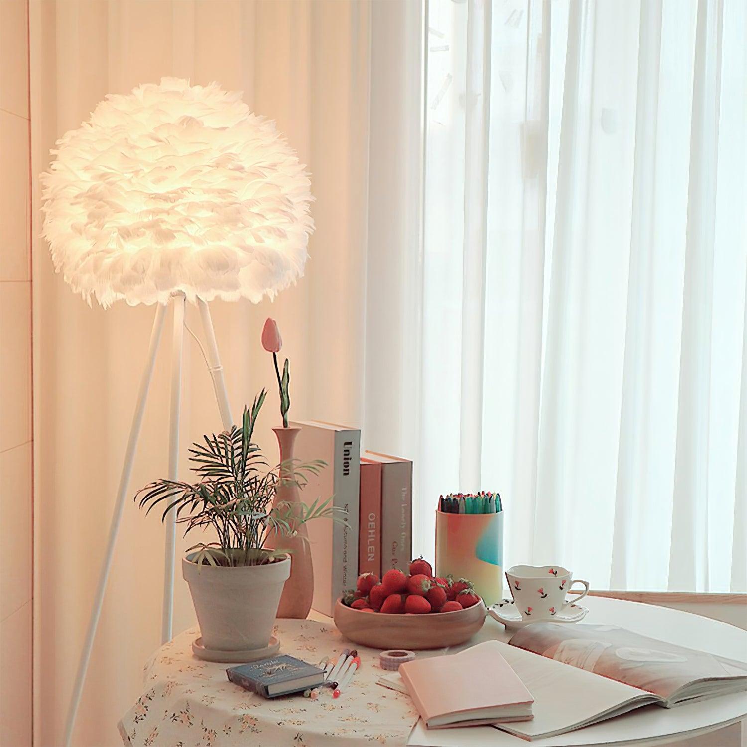 Modern Eos Style Natural White Feather Floor Lamp for Elegant Living Room Lighting