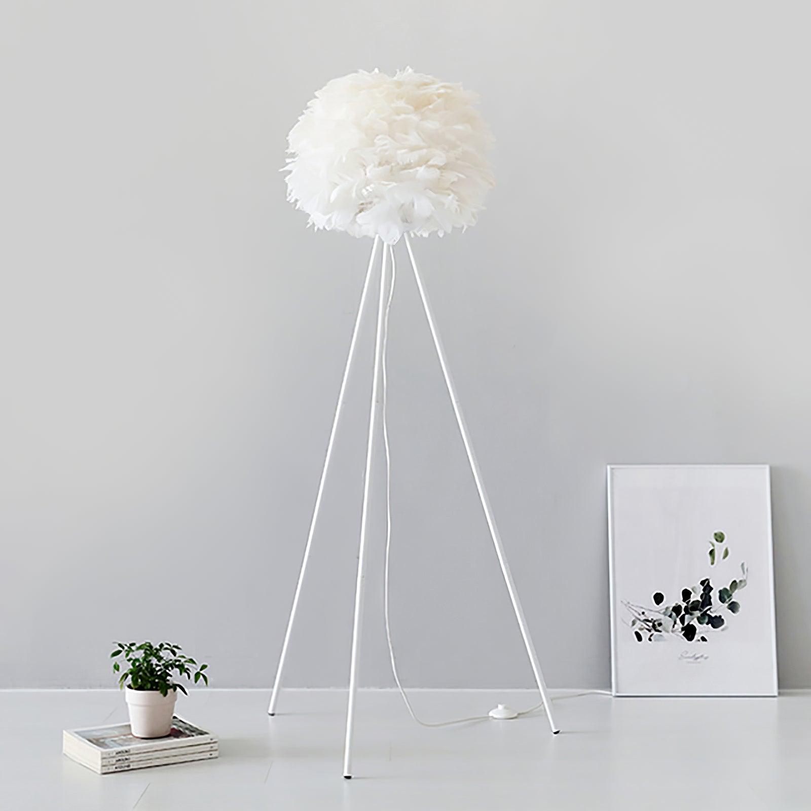 Modern Eos Style Natural White Feather Floor Lamp for Elegant Living Room Lighting