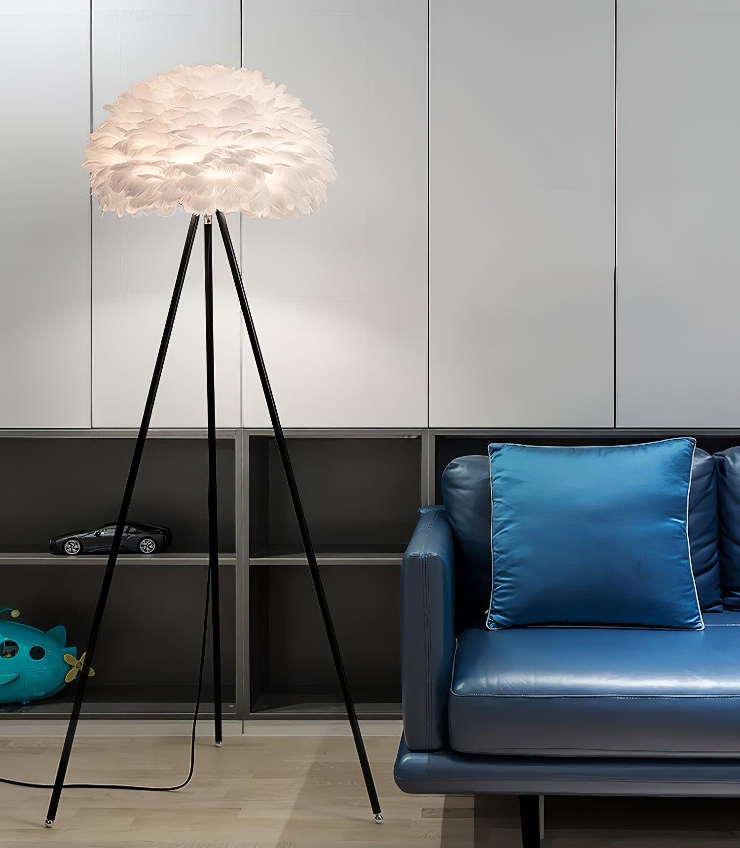 Modern Eos Style Natural White Feather Floor Lamp for Elegant Living Room Lighting
