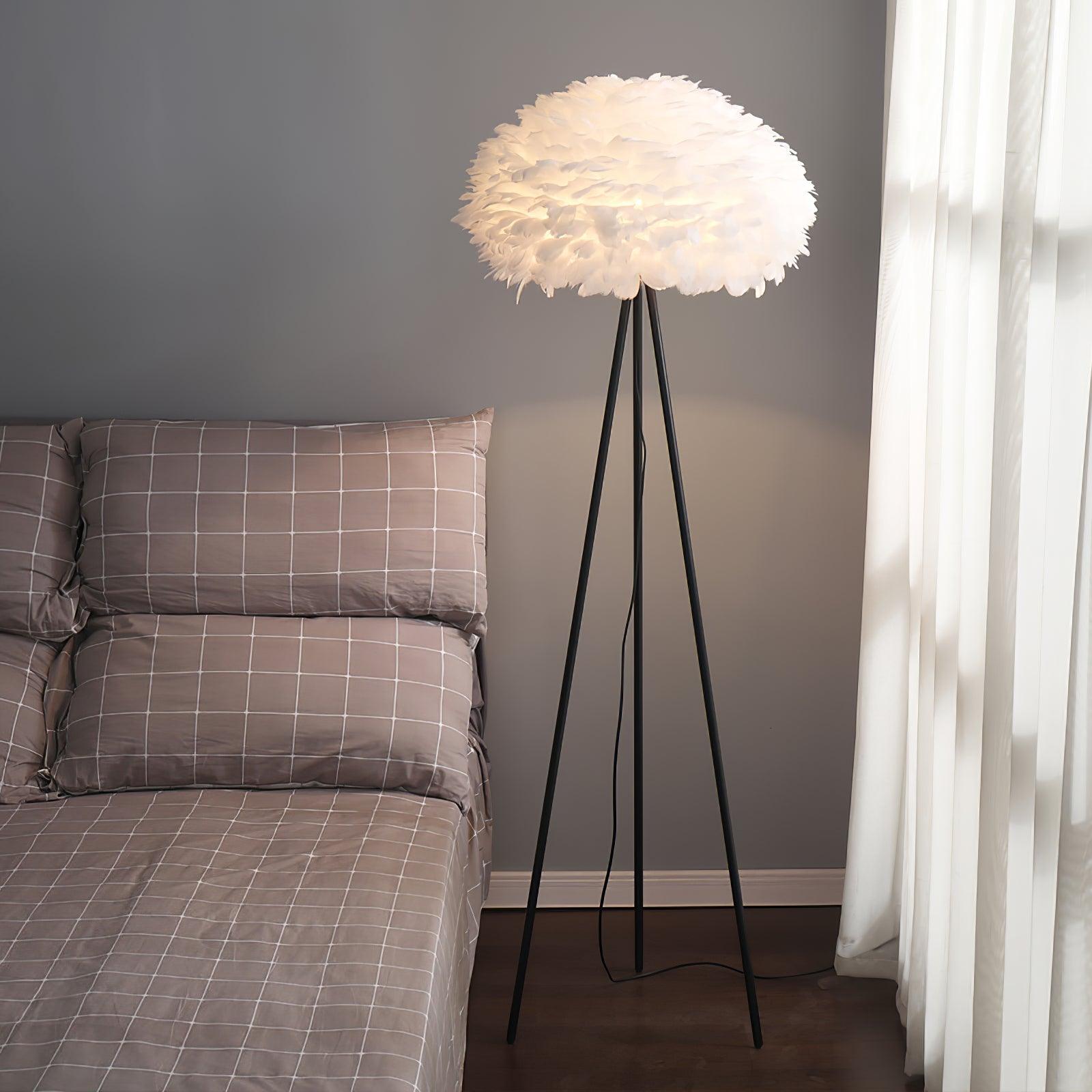 Modern Eos Style Natural White Feather Floor Lamp for Elegant Living Room Lighting