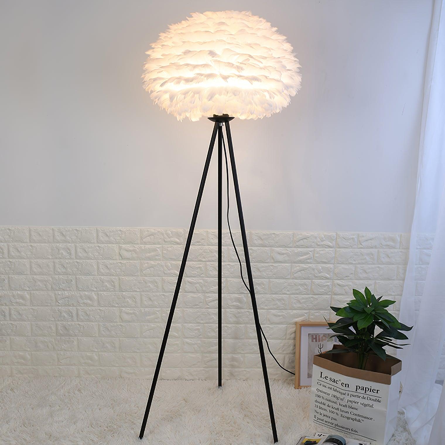 Modern Eos Style Natural White Feather Floor Lamp for Elegant Living Room Lighting
