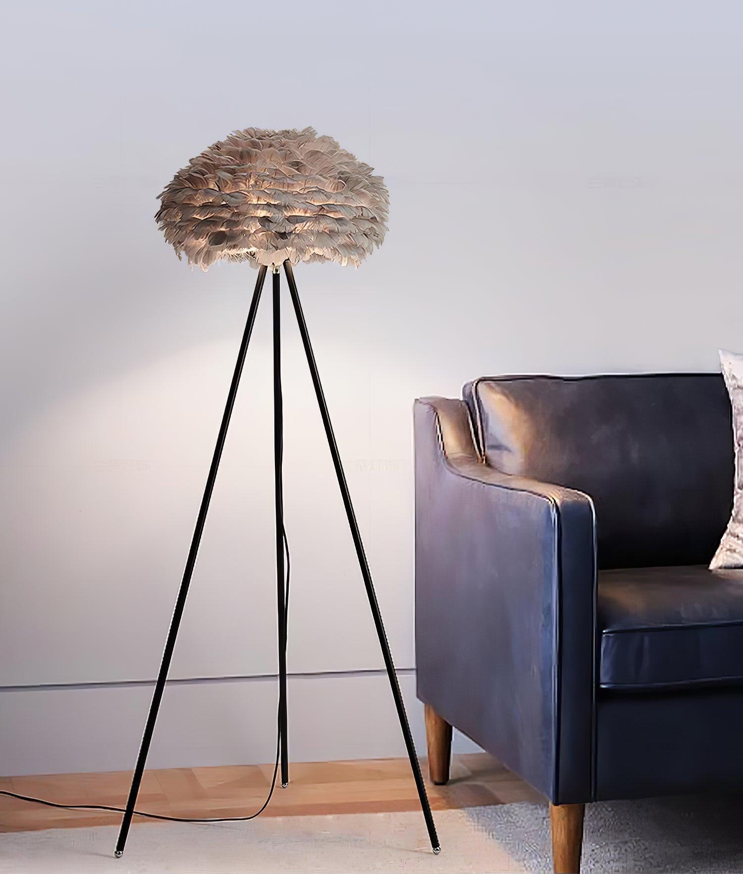 Modern Eos Style Natural White Feather Floor Lamp for Elegant Living Room Lighting