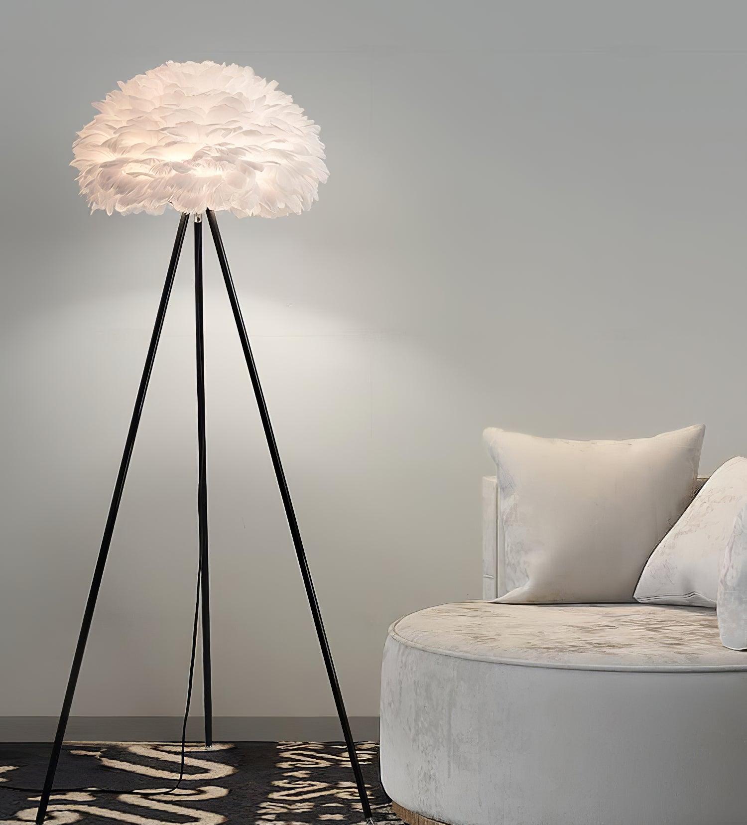 Modern Eos Style Natural White Feather Floor Lamp for Elegant Living Room Lighting