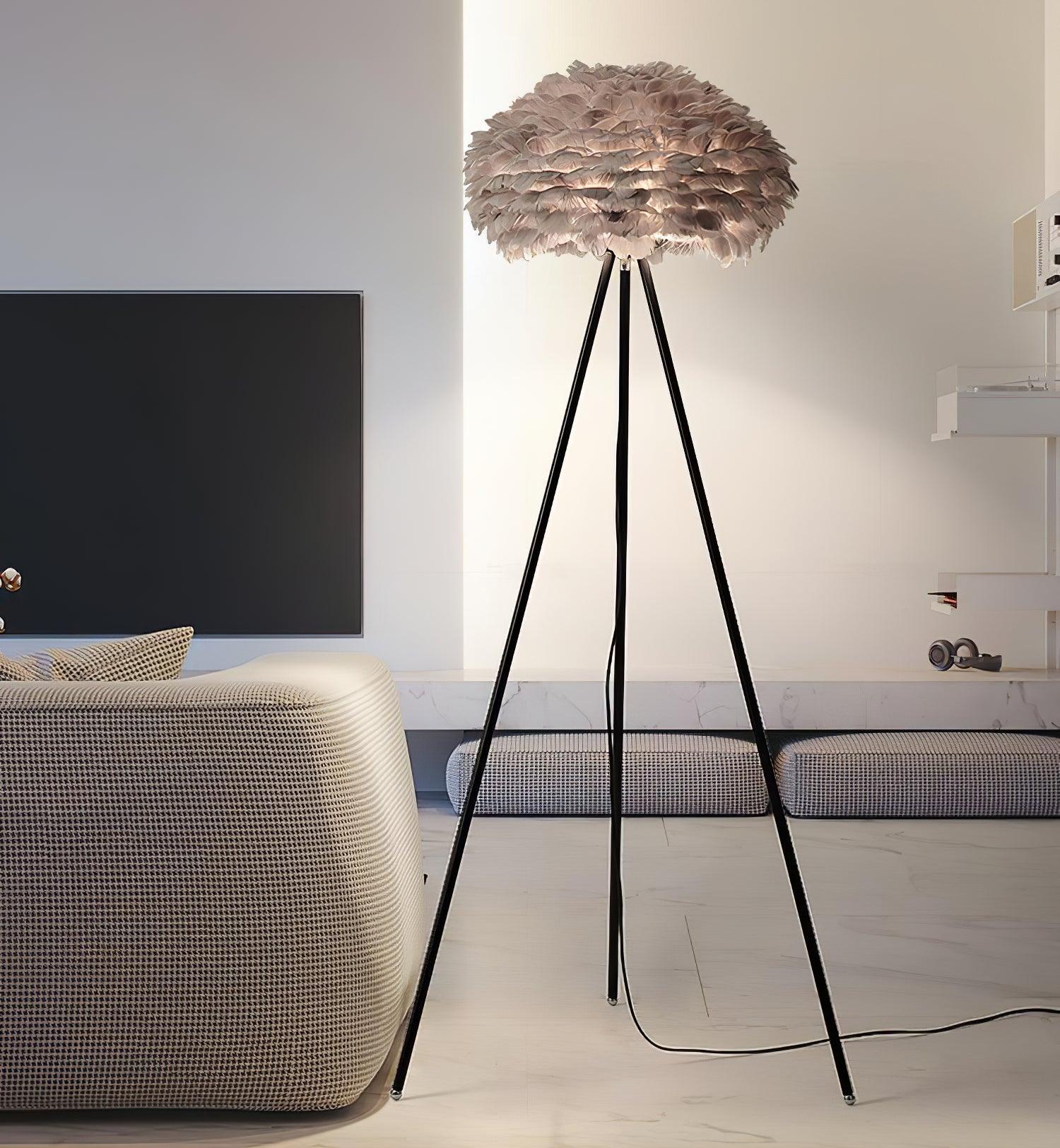 Modern Eos Style Natural White Feather Floor Lamp for Elegant Living Room Lighting