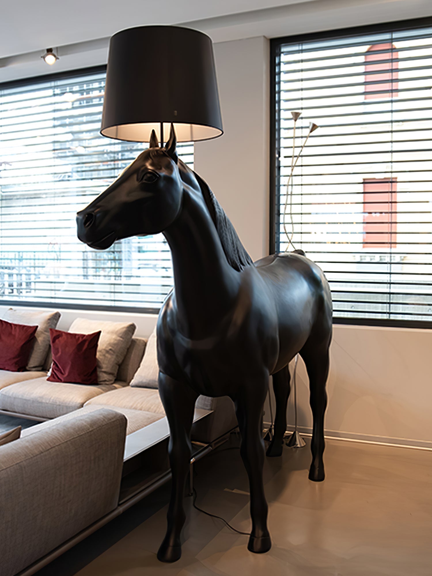 Artistic Horse Statue Standing Lamp Modern Black Sculptural Floor Light Fixture