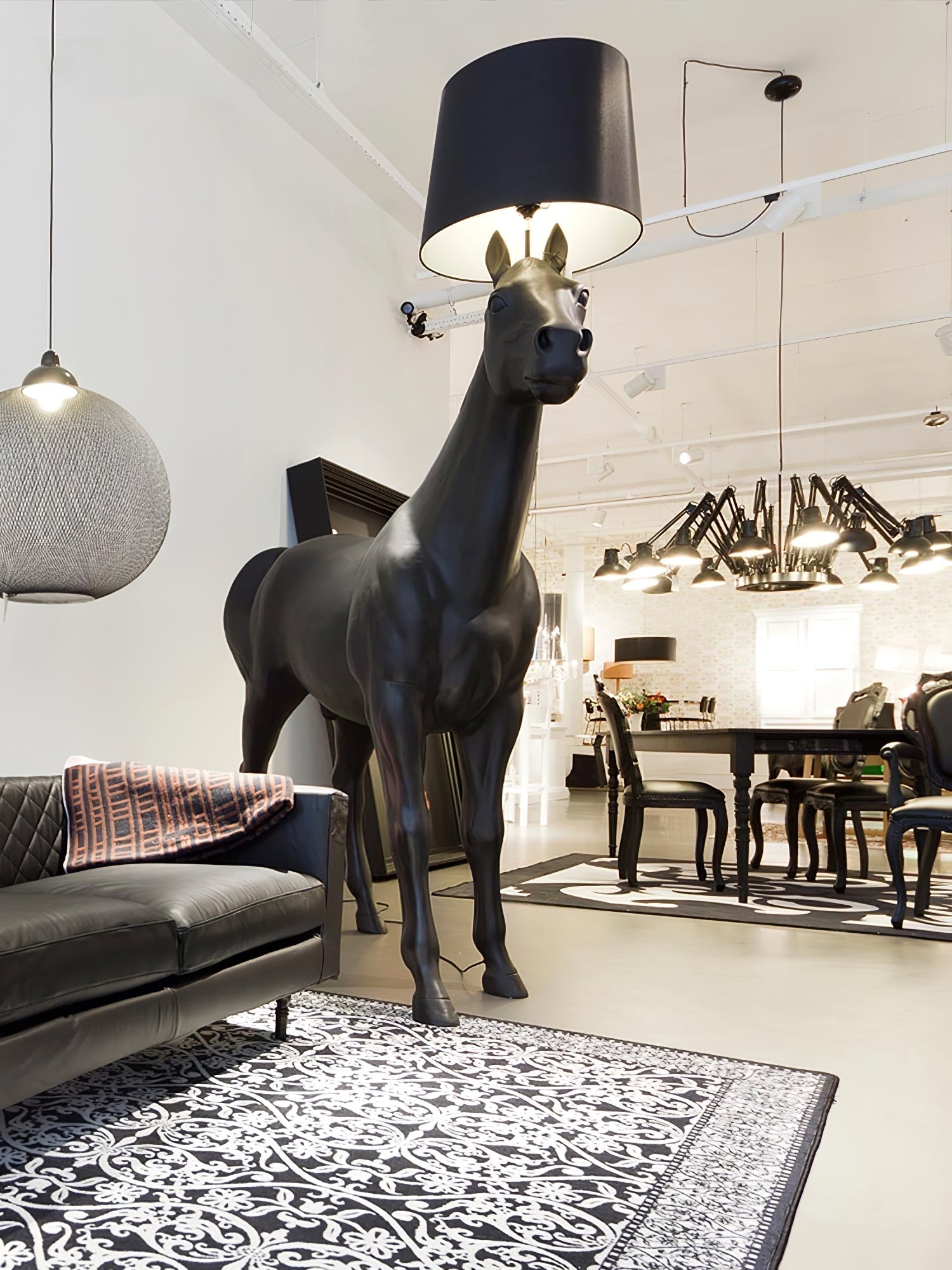 Artistic Horse Statue Standing Lamp Modern Black Sculptural Floor Light Fixture