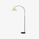 modern-arched-floor-lamp-with-pleated-white-shade-and-matte-black-metal-frame