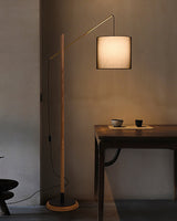 mid-century-modern-walnut-wood-arched-floor-lamp-with-fabric-drum-shade-standing-light