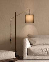 mid-century-modern-walnut-wood-arched-floor-lamp-with-fabric-drum-shade-standing-light