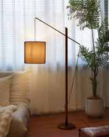 mid-century-modern-walnut-wood-arched-floor-lamp-with-fabric-drum-shade-standing-light