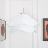 white-pleated-fabric-plug-in-pendant-light-gold-hardware-elegant-floral-hanging-lamp