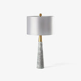 Modern Marble Table Lamp with Slate Grey Fabric Shade and Gold Metal Finish for Bedroom and Living Room