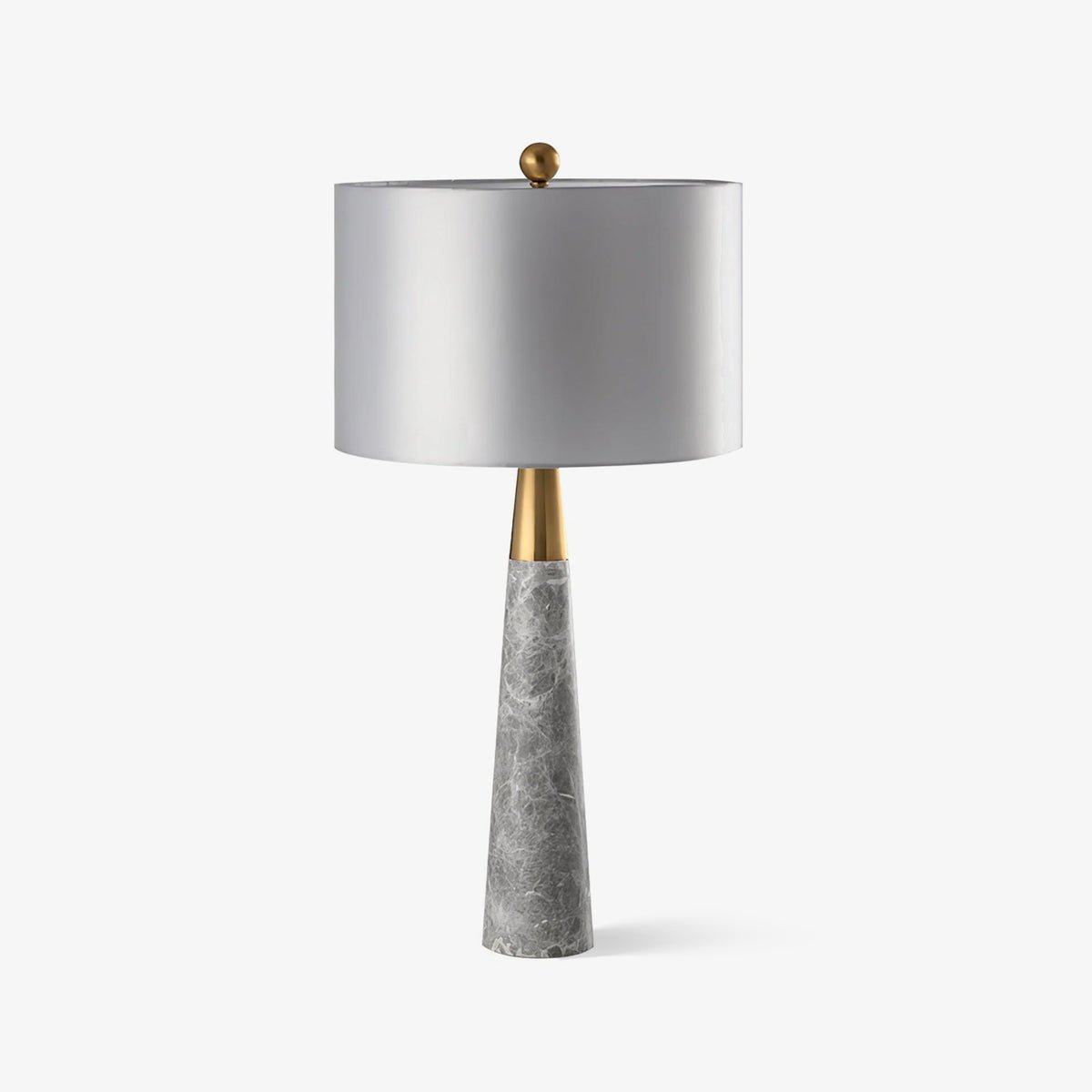 Modern Marble Table Lamp with Slate Grey Fabric Shade and Gold Metal Finish for Bedroom and Living Room