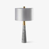 Modern Marble Table Lamp with Slate Grey Fabric Shade and Gold Metal Finish for Bedroom and Living Room