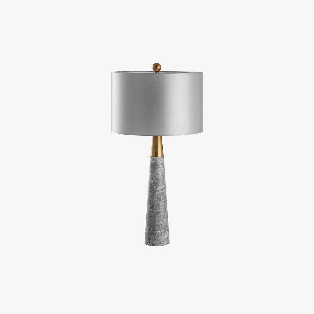 Modern Marble Table Lamp with Slate Grey Fabric Shade and Gold Metal Finish for Bedroom and Living Room