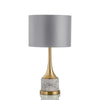 Modern Marble Table Lamp with Slate Grey Fabric Shade and Gold Metal Finish for Bedroom and Living Room