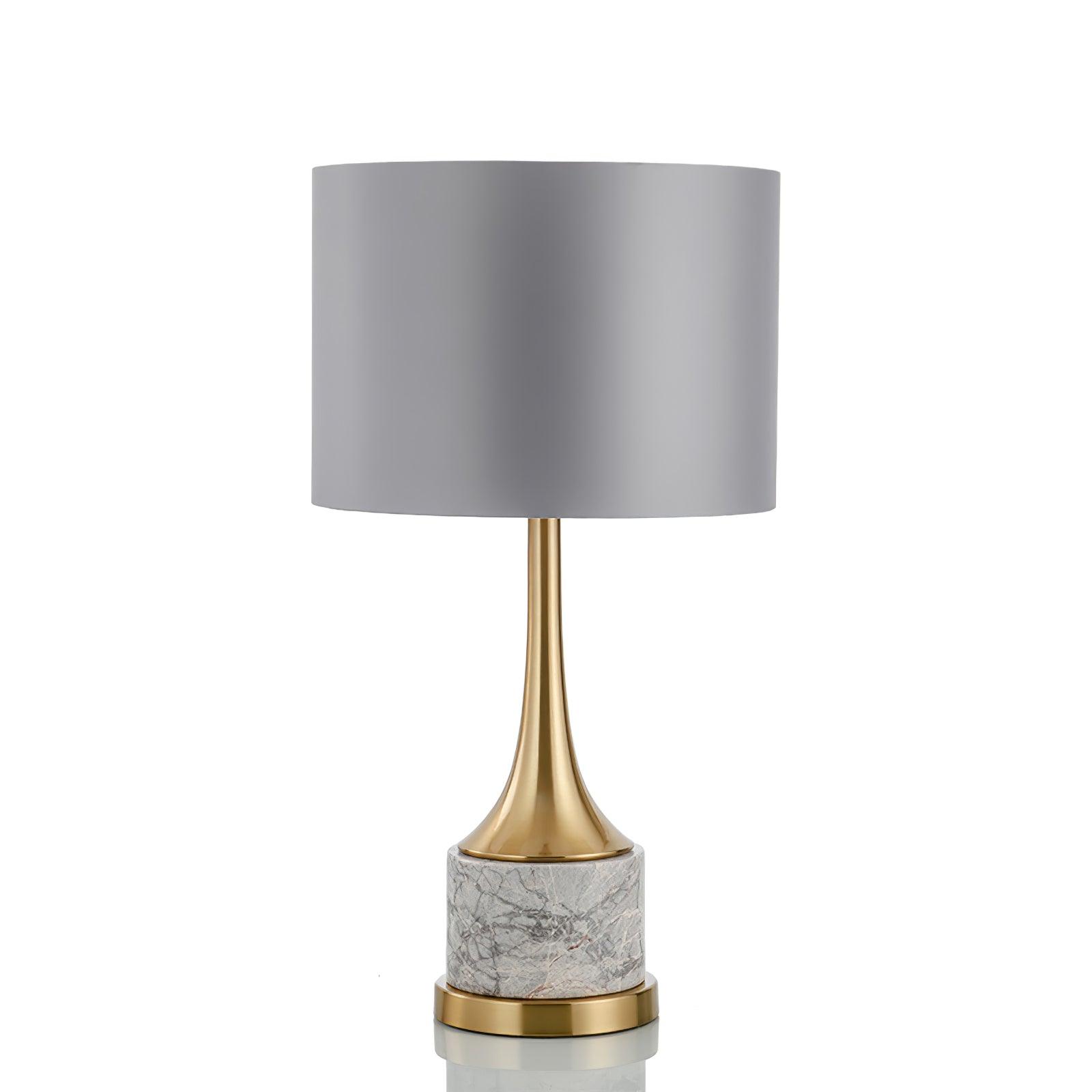 Modern Marble Table Lamp with Slate Grey Fabric Shade and Gold Metal Finish for Bedroom and Living Room
