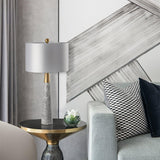 Modern Marble Table Lamp with Slate Grey Fabric Shade and Gold Metal Finish for Bedroom and Living Room