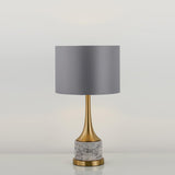 Modern Marble Table Lamp with Slate Grey Fabric Shade and Gold Metal Finish for Bedroom and Living Room