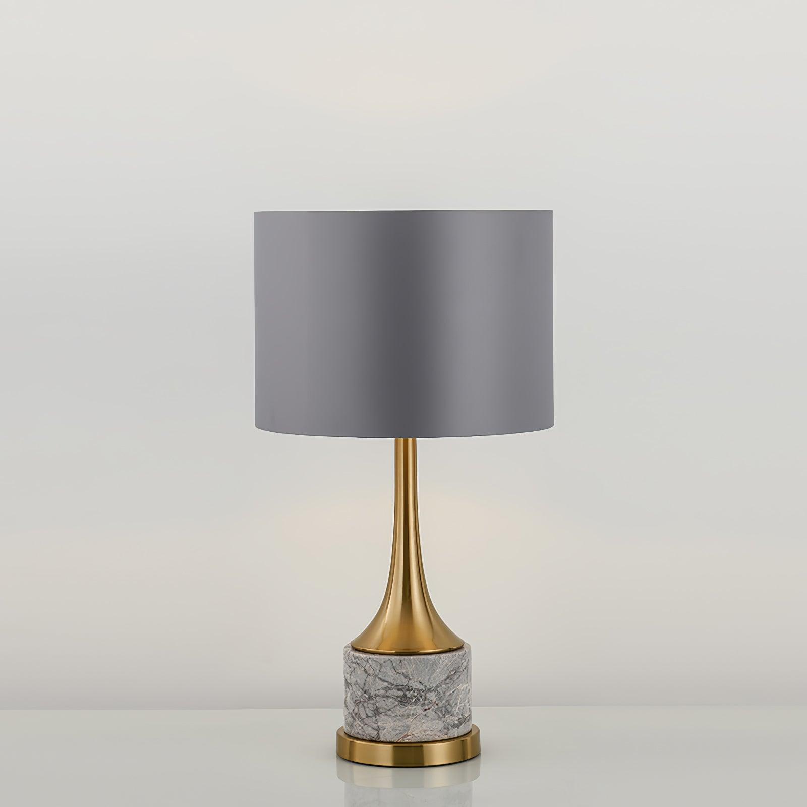 Modern Marble Table Lamp with Slate Grey Fabric Shade and Gold Metal Finish for Bedroom and Living Room
