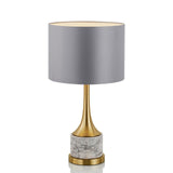 Modern Marble Table Lamp with Slate Grey Fabric Shade and Gold Metal Finish for Bedroom and Living Room