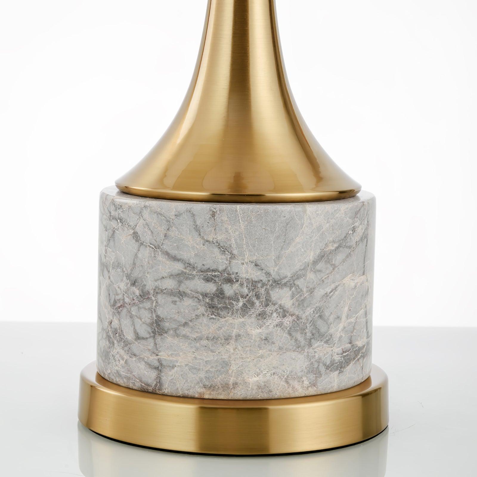 Modern Marble Table Lamp with Slate Grey Fabric Shade and Gold Metal Finish for Bedroom and Living Room