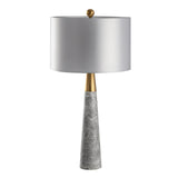 Modern Marble Table Lamp with Slate Grey Fabric Shade and Gold Metal Finish for Bedroom and Living Room