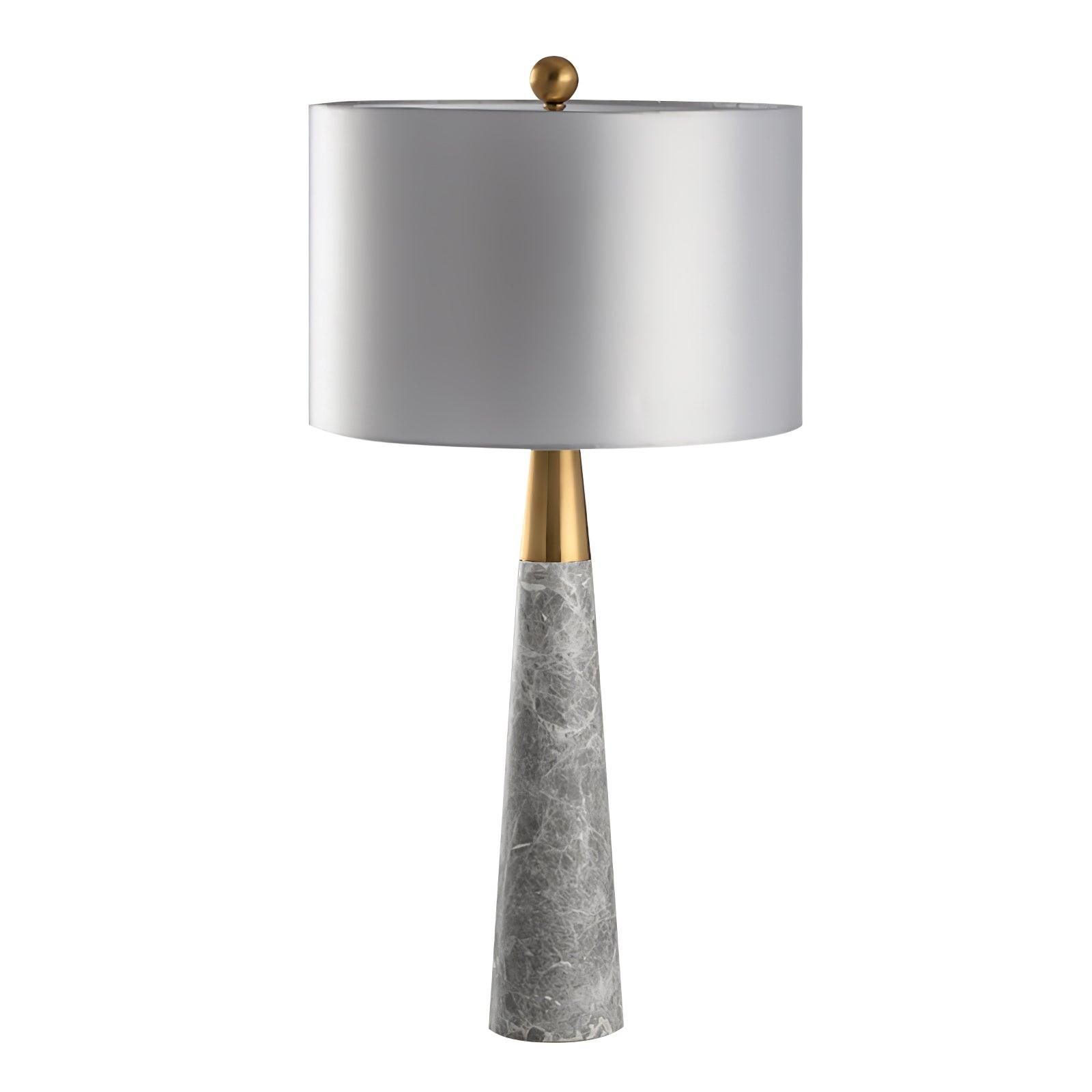 Modern Marble Table Lamp with Slate Grey Fabric Shade and Gold Metal Finish for Bedroom and Living Room
