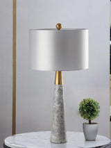 Modern Marble Table Lamp with Slate Grey Fabric Shade and Gold Metal Finish for Bedroom and Living Room