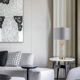 Modern Marble Table Lamp with Slate Grey Fabric Shade and Gold Metal Finish for Bedroom and Living Room