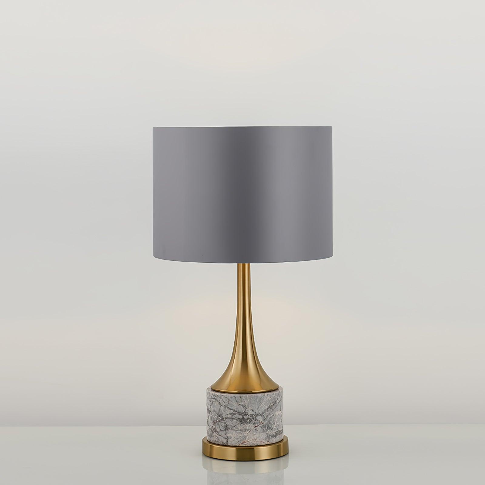 Modern Marble Table Lamp with Slate Grey Fabric Shade and Gold Metal Finish for Bedroom and Living Room