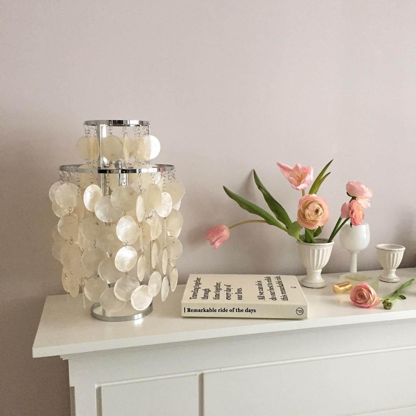 Natural Mother of Pearl Shell Table Lamp Round Coastal Bedside Light for Modern Interiors