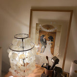 Natural Mother of Pearl Shell Table Lamp Round Coastal Bedside Light for Modern Interiors