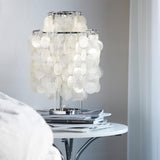 Natural Mother of Pearl Shell Table Lamp Round Coastal Bedside Light for Modern Interiors