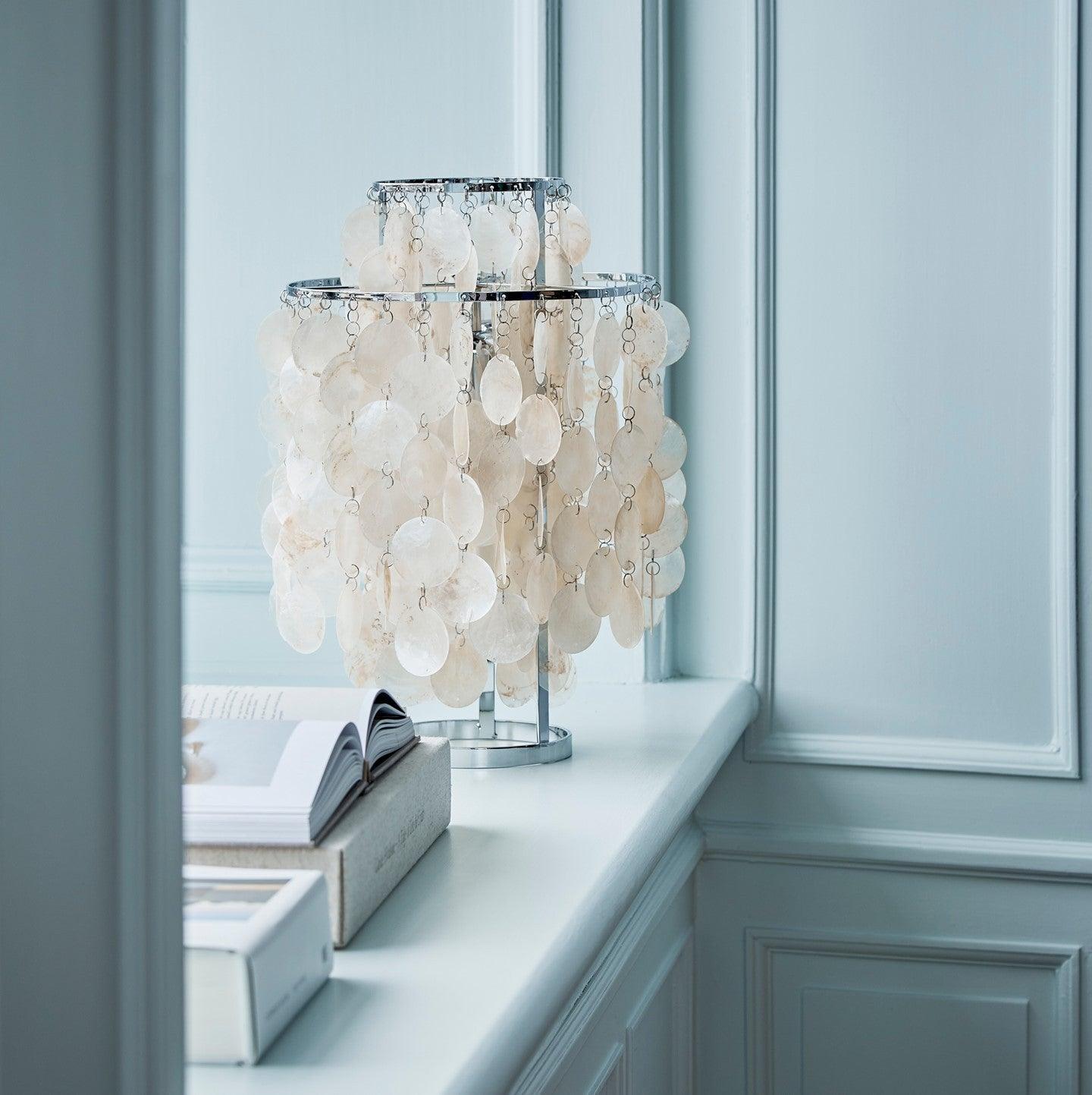 Natural Mother of Pearl Shell Table Lamp Round Coastal Bedside Light for Modern Interiors