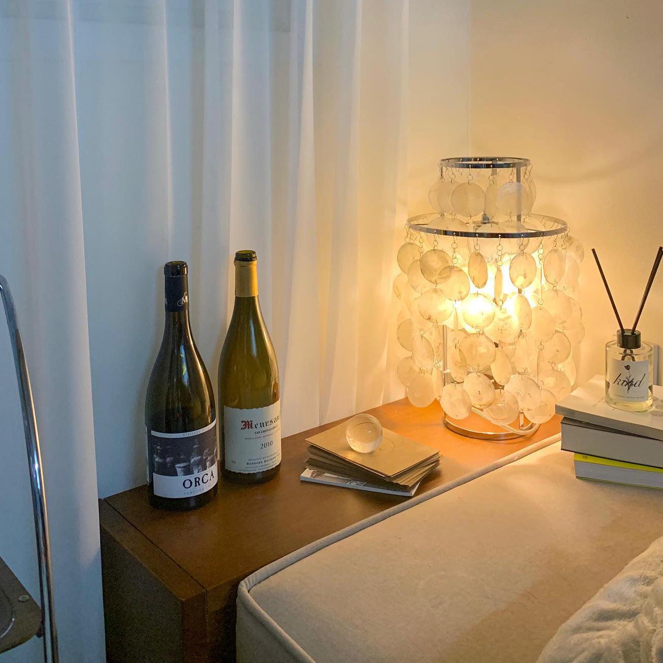 Natural Mother of Pearl Shell Table Lamp Round Coastal Bedside Light for Modern Interiors