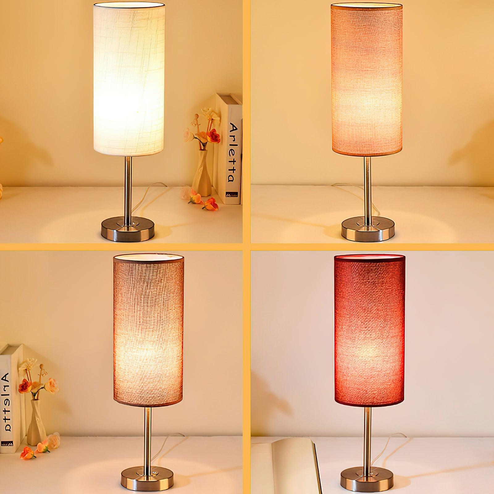 Modern Linen Fabric Bedside Table Lamp with Round Iron Base for Home Decor