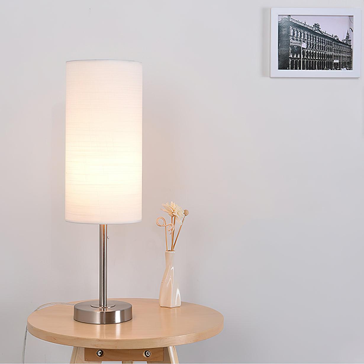 Modern Linen Fabric Bedside Table Lamp with Round Iron Base for Home Decor
